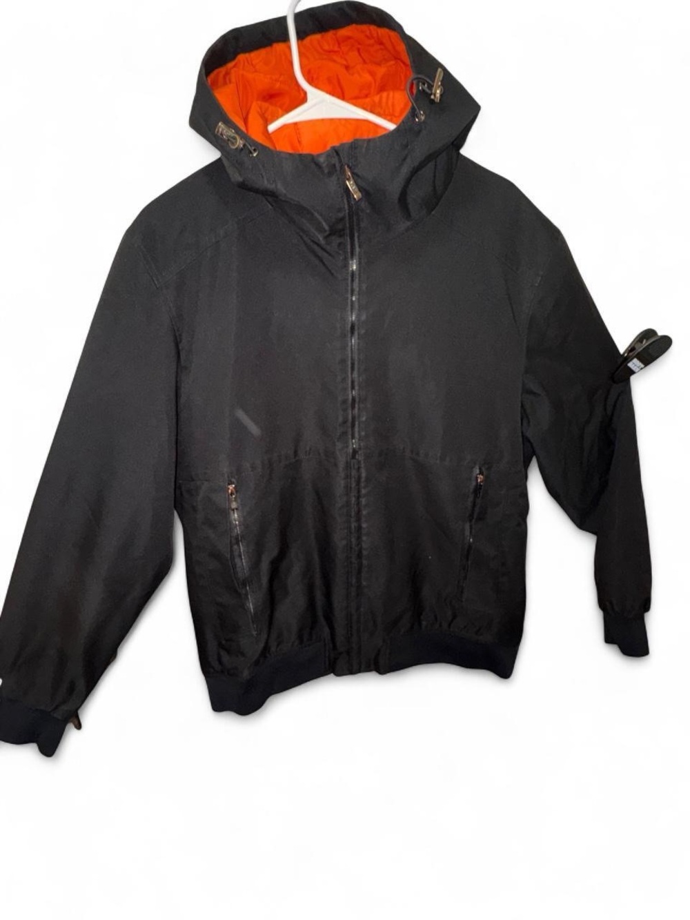Bugatchi Black Hooded Bomber Jacket with Orange Lining